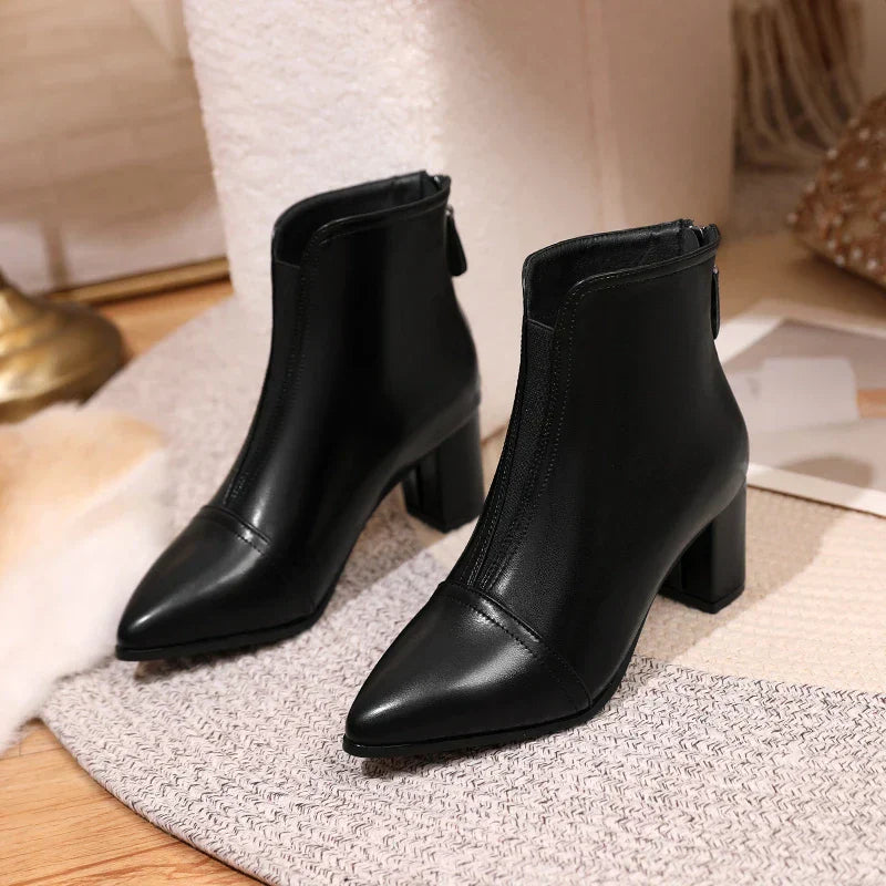 Bota de Couro Casual de Salto LeatherTrim