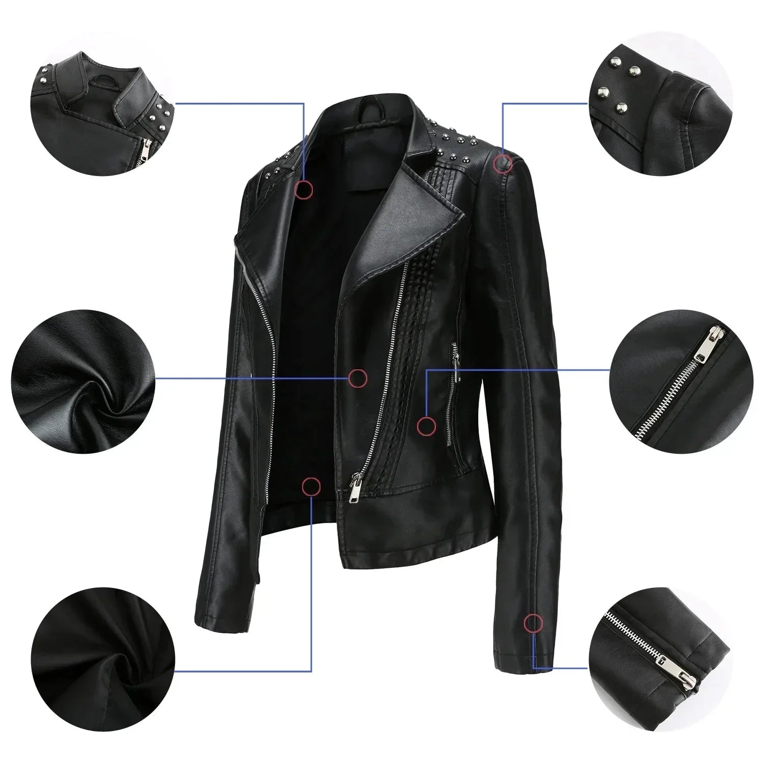 Jaqueta Feminina Slim Estilo Biker com Gola Dobrável e Detalhes Retrô - (Promoção de Inverno 2026)