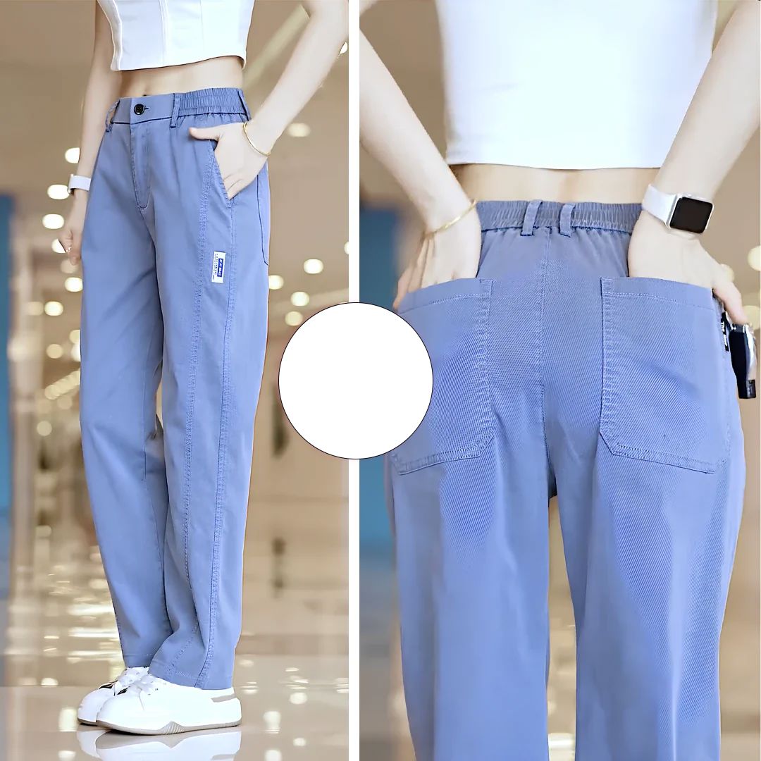 Calça Feminina Aurora em Malha de Seda Gelo e Poliéster (Sua Nova Peça Favorita!) FEMININO - ROUPAS - CALÇA 2 Dm Stores Azul Extra grande