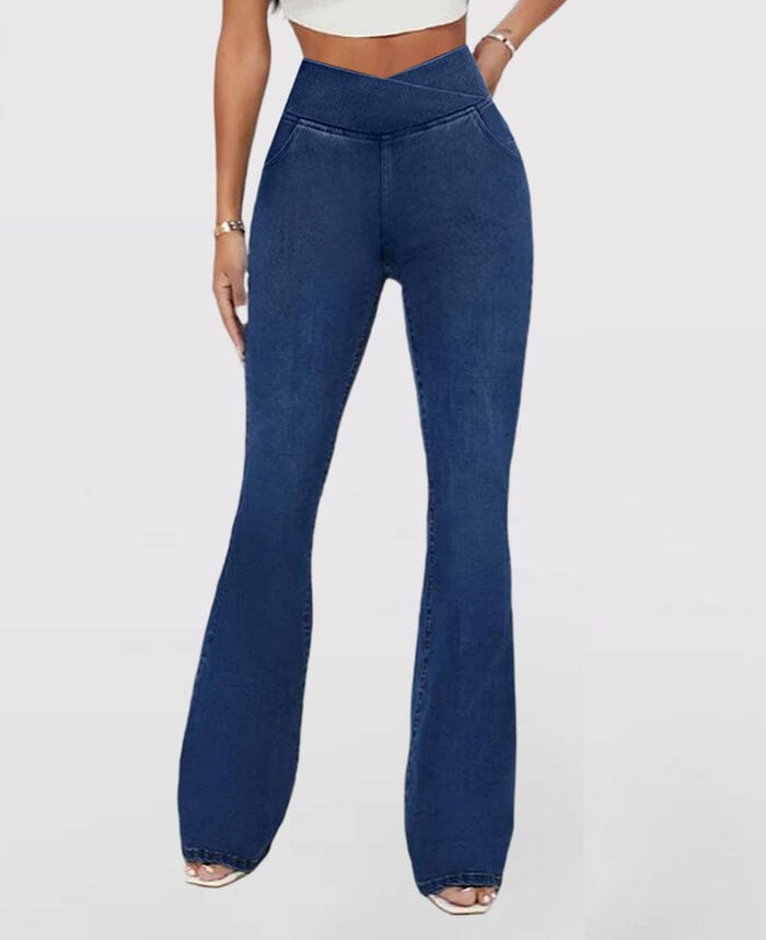 Calça Jeans de Cintura Alta Cruzada FEMININO - ROUPAS - CALÇA 2 Dm Stores