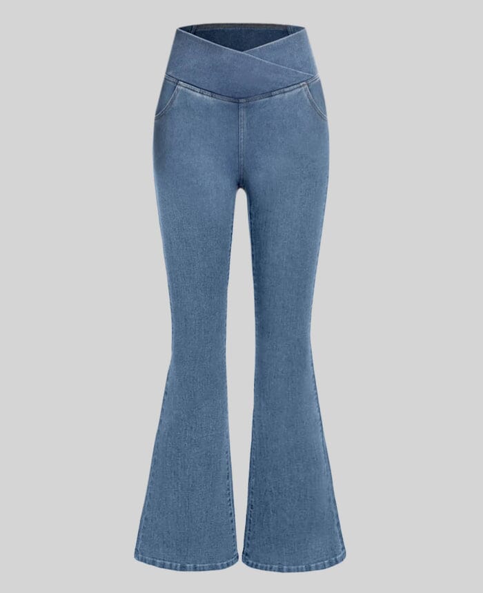 Calça Jeans de Cintura Alta Cruzada FEMININO - ROUPAS - CALÇA 2 Dm Stores