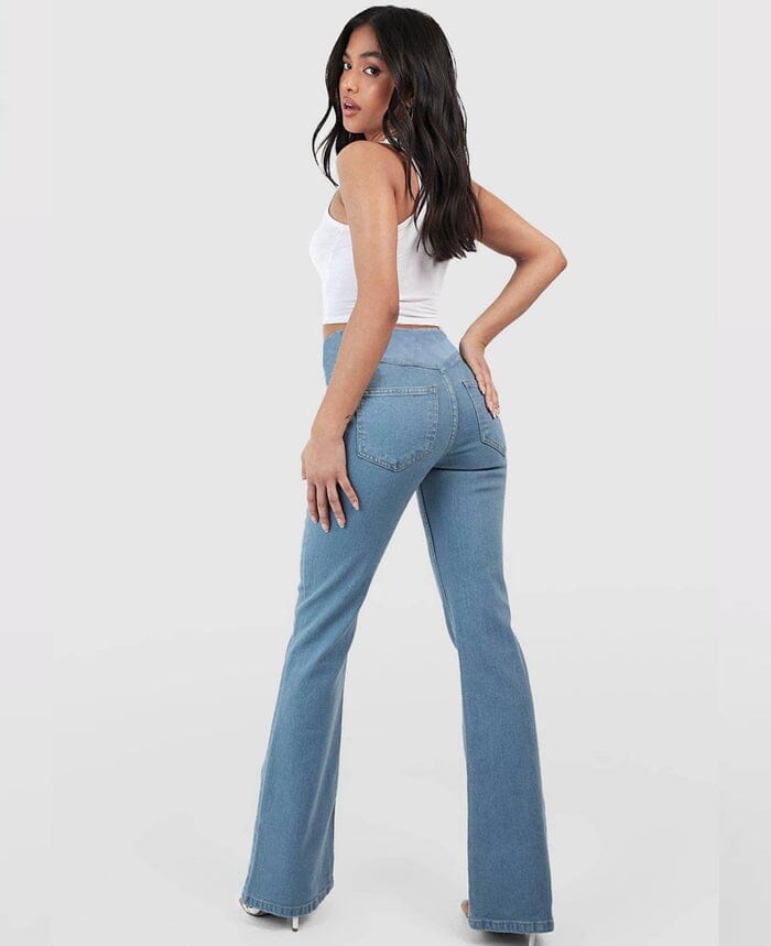 Calça Jeans de Cintura Alta Cruzada FEMININO - ROUPAS - CALÇA 2 Dm Stores