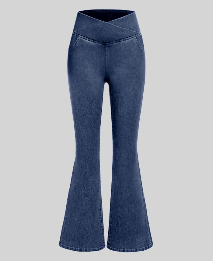Calça Jeans de Cintura Alta Cruzada FEMININO - ROUPAS - CALÇA 2 Dm Stores