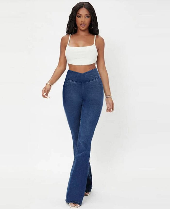 Calça Jeans de Cintura Alta Cruzada FEMININO - ROUPAS - CALÇA 2 Dm Stores