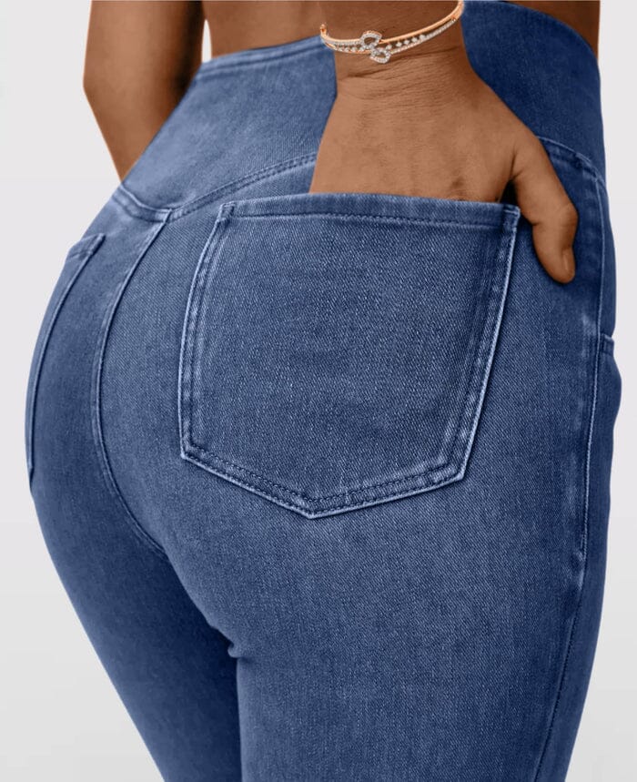 Calça Jeans de Cintura Alta Cruzada FEMININO - ROUPAS - CALÇA 2 Dm Stores