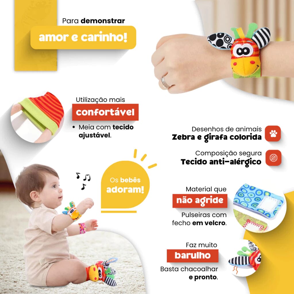 Chocalhinhos Sensorial Baby – Pulseiras + Meias UNISSEX - INFANTIL - MEIA CHOCALHO Dm Stores