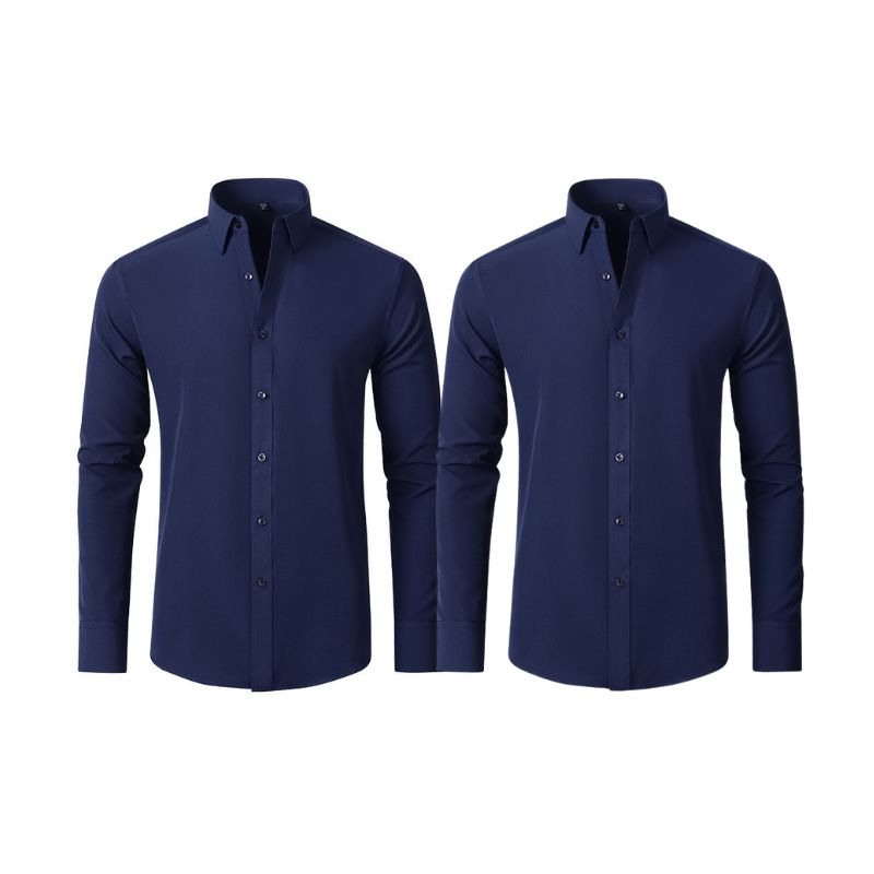 Compre 1 Leve 2 | Camisa Social Ultra Confort Anti amassados + Relogio de Brinde 131 A minha loja Azul Escuro e Azul Escuro P