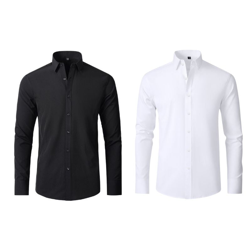 Compre 1 Leve 2 | Camisa Social Ultra Confort Anti amassados + Relogio de Brinde 131 A minha loja Preta e Branca P