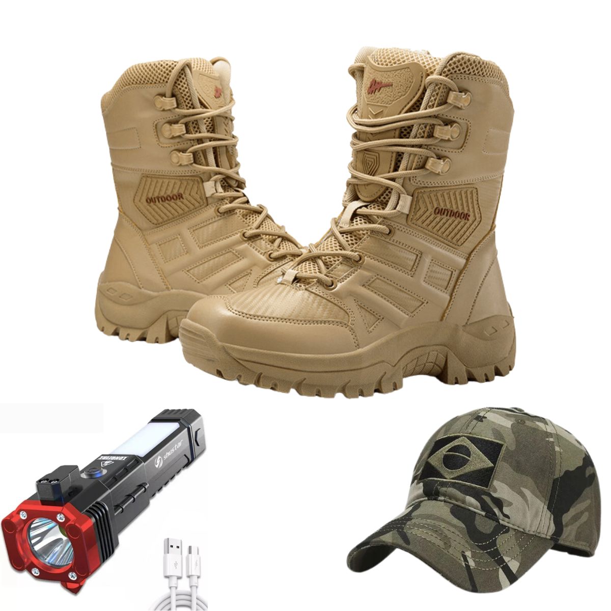 Coturno Tático Ultra Resistente + 2 Brindes Exclusivos Kit Coturno + Brindes A minha loja Bege Tático + Brindes 37