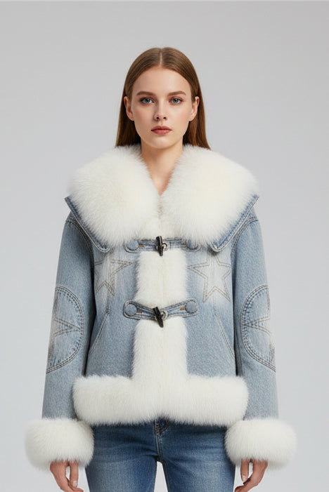 Jaqueta Jeans Feminina com Gola e Forro de lã – (Promoção de Inverno 2026)