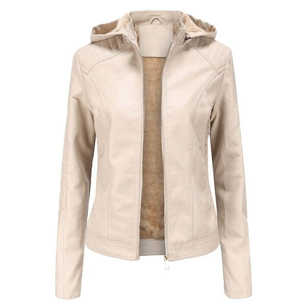 Jaqueta Clássica Forrada de Couro com Capuz - Frete Grátis FEMININO - VESTUÁRIO - JAQUETA DE COURO 2 Dm Stores Bege P