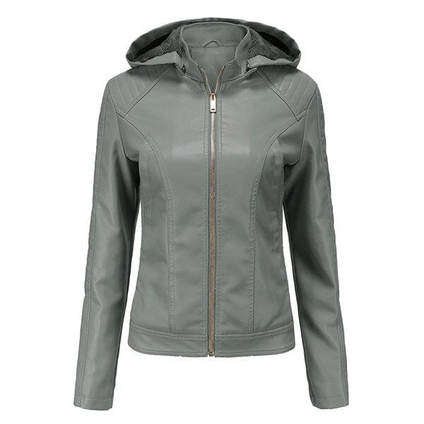 Jaqueta Clássica Forrada de Couro com Capuz - Frete Grátis FEMININO - VESTUÁRIO - JAQUETA DE COURO 2 Dm Stores Cinza P