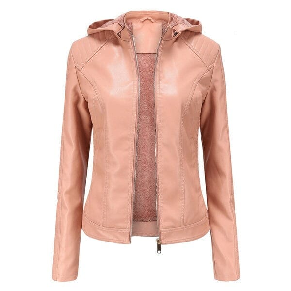 Jaqueta Clássica Forrada de Couro com Capuz - Frete Grátis FEMININO - VESTUÁRIO - JAQUETA DE COURO 2 Dm Stores Rosa P