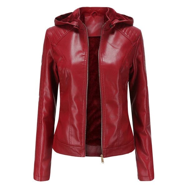 Jaqueta Clássica Forrada de Couro com Capuz - Frete Grátis FEMININO - VESTUÁRIO - JAQUETA DE COURO 2 Dm Stores Vermelho P