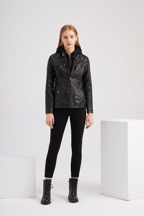 Jaqueta de Couro com Capuz - Frete Grátis FEMININO - VESTUÁRIO - JAQUETA COURO Dm Stores