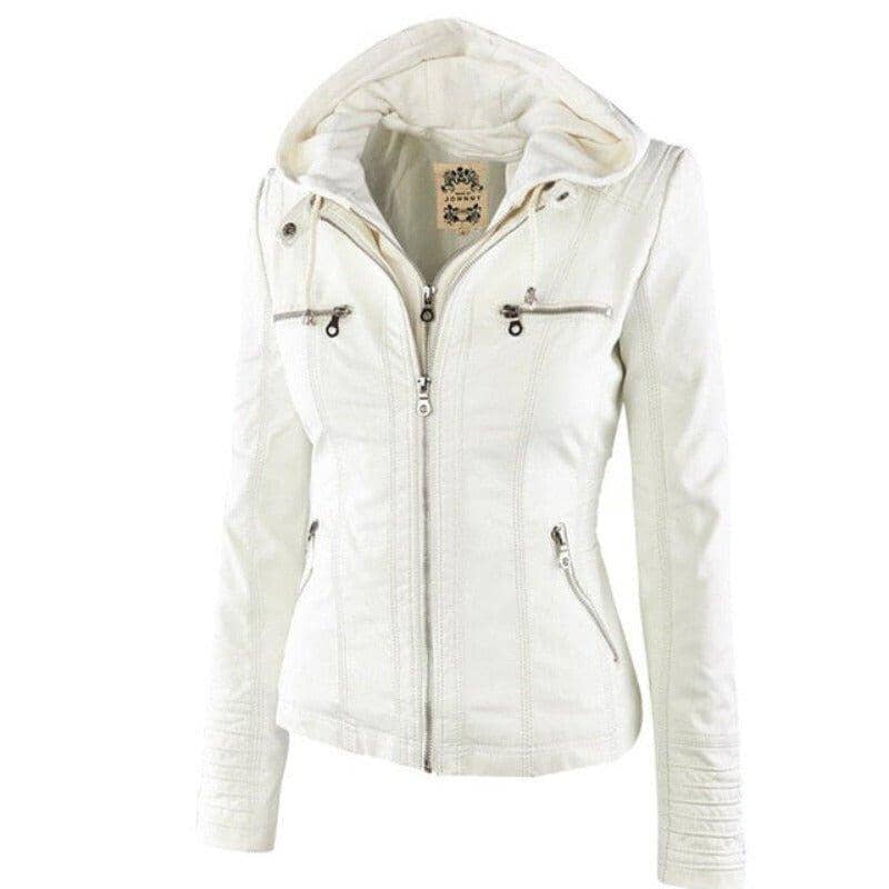 Jaqueta de Couro com Capuz - Frete Grátis FEMININO - VESTUÁRIO - JAQUETA COURO Dm Stores Branco P
