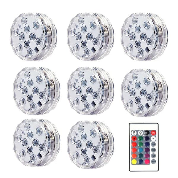Kit Luminárias RGB para Piscina – Iluminação Sem Fio com Controle Remoto UNISSEX - CASA - LUZ PISCINA Dm Stores Kit 8 Peças