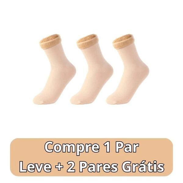 Meia Nuvem- Pés Quentes Térmica (Aveludada) + BRINDE SURPRESA Roupas (Meias 5) Dm Stores 3 unidades (COMPRE 1 LEVE 3) Bege