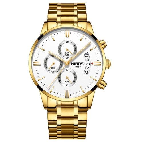 Relógio Nibosi de Luxo Original Joias & Acessórios (Relógio 17) Dm Stores Dourado e Branco