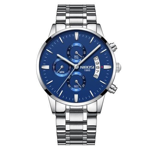 Relógio Nibosi de Luxo Original Joias & Acessórios (Relógio 17) Dm Stores Prata e Azul