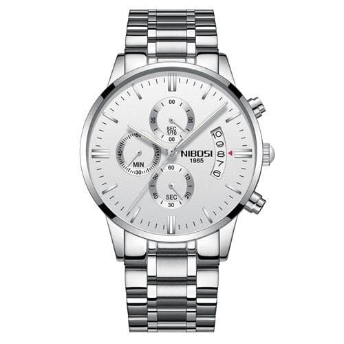 Relógio Nibosi de Luxo Original Joias & Acessórios (Relógio 17) Dm Stores Prata e Branco 