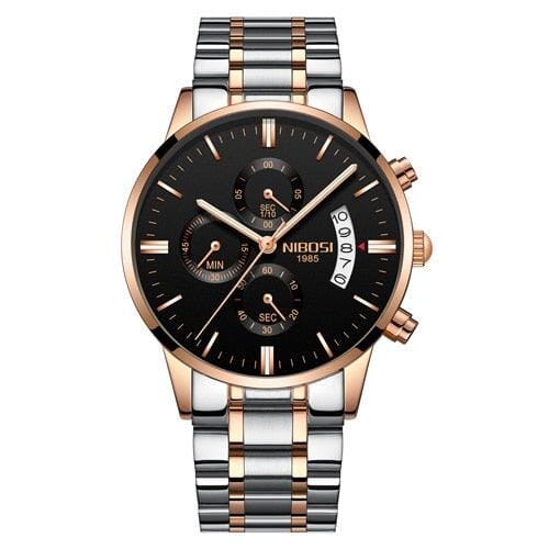 Relógio Nibosi de Luxo Original Joias & Acessórios (Relógio 17) Dm Stores Prata-Preto e Dourado
