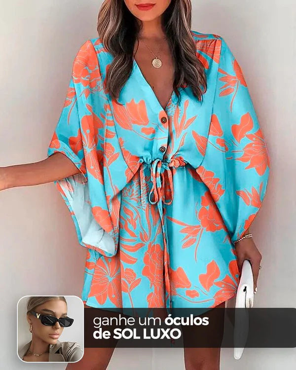 Vestido Kimono Acinturado Patrícia + Brinde Exclusivo Roupas (Vestido 7) Dm Stores P Estampa 5