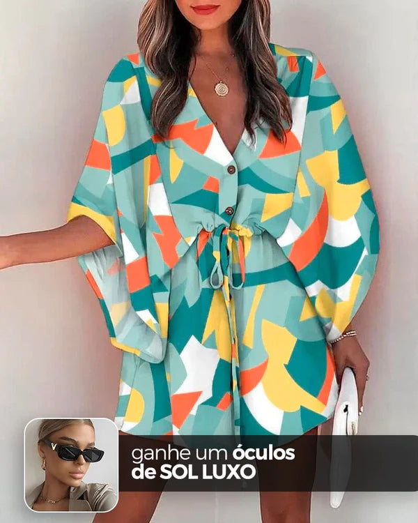 Vestido Kimono Acinturado Patrícia + Brinde Exclusivo Roupas (Vestido 7) Dm Stores P Estampa 6