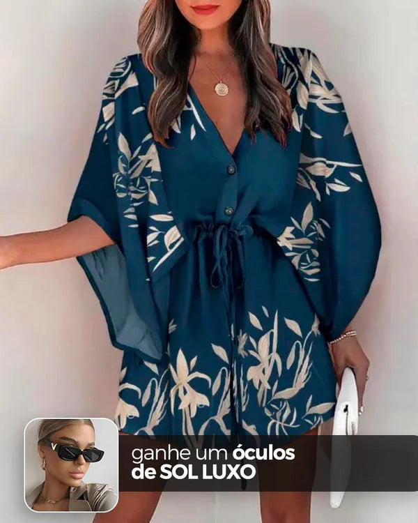 Vestido Kimono Acinturado Patrícia + Brinde Exclusivo Roupas (Vestido 7) Dm Stores P Estampa 7