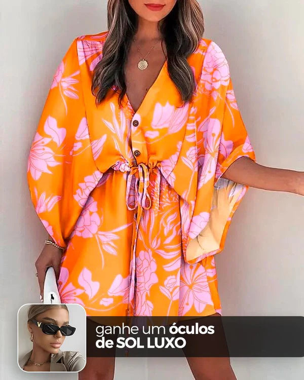 Vestido Kimono Acinturado Patrícia + Brinde Exclusivo Roupas (Vestido 7) Dm Stores P Estampa 8 