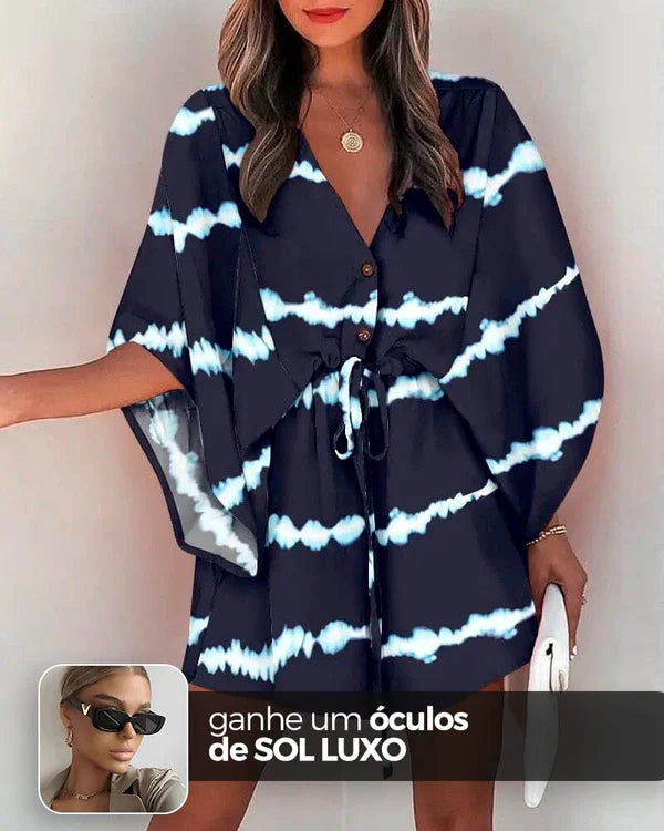 Vestido Kimono Acinturado Patrícia + Brinde Exclusivo Roupas (Vestido 7) Dm Stores P Estampa 9