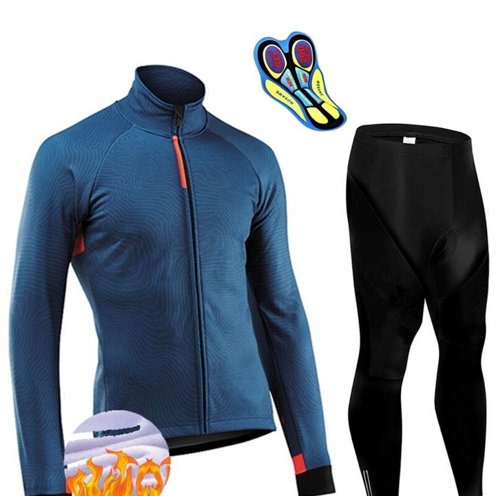 Conjunto Térmico CycleResistence Ciclismo Esportes (Roupas de Ciclismo 1) Dm Stores Azul | Calça P | 55Kg