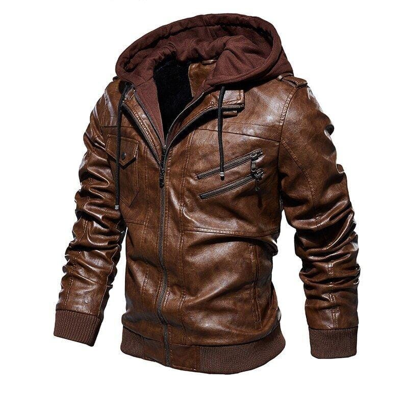 Jaqueta de Couro Masculina Premium com Capuz Removível Roupas (Jaqueta Masculina 14) Dm Stores