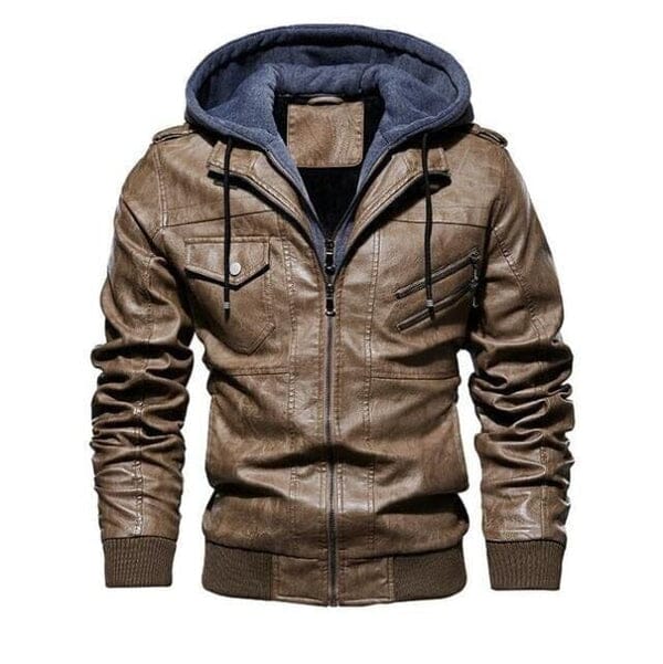 Jaqueta de Couro Masculina Premium com Capuz Removível Roupas (Jaqueta Masculina 14) Dm Stores