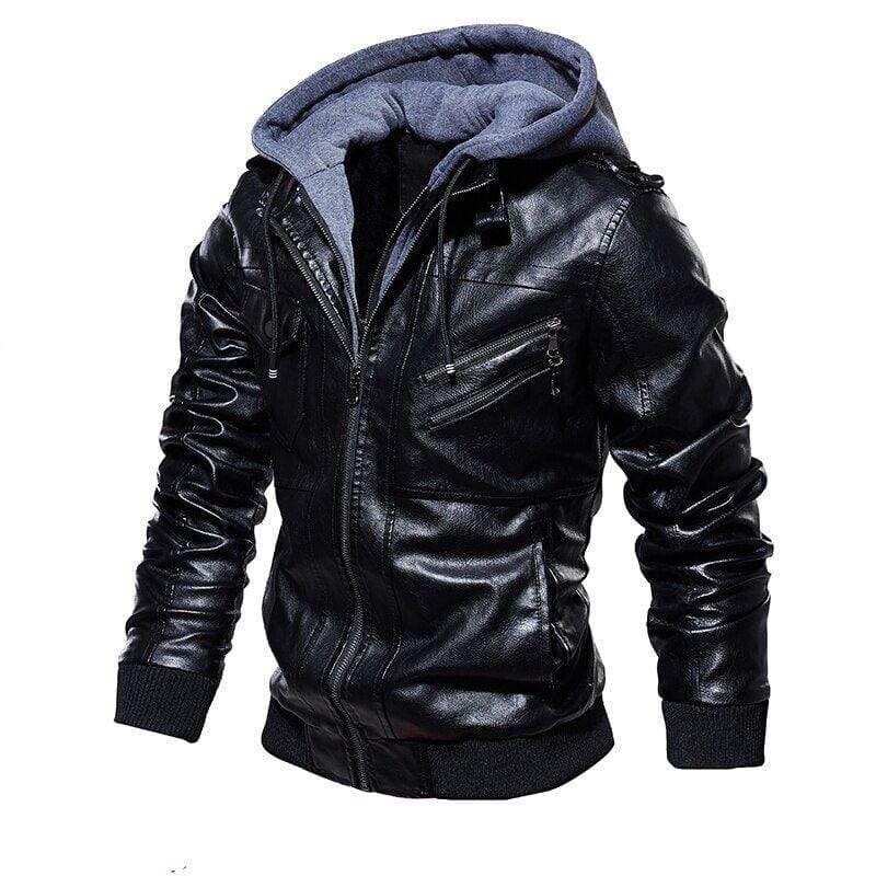 Jaqueta de Couro Masculina Premium com Capuz Removível Roupas (Jaqueta Masculina 14) Dm Stores Preto P