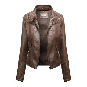 Jaqueta Feminina Slim Black Luxe com Gola Alta Estilo Motociclista - (Promoção de Inverno 2026)