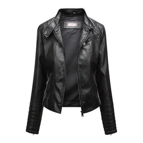 Jaqueta Feminina Slim Black Luxe com Gola Alta Estilo Motociclista - (Promoção de Inverno 2026)