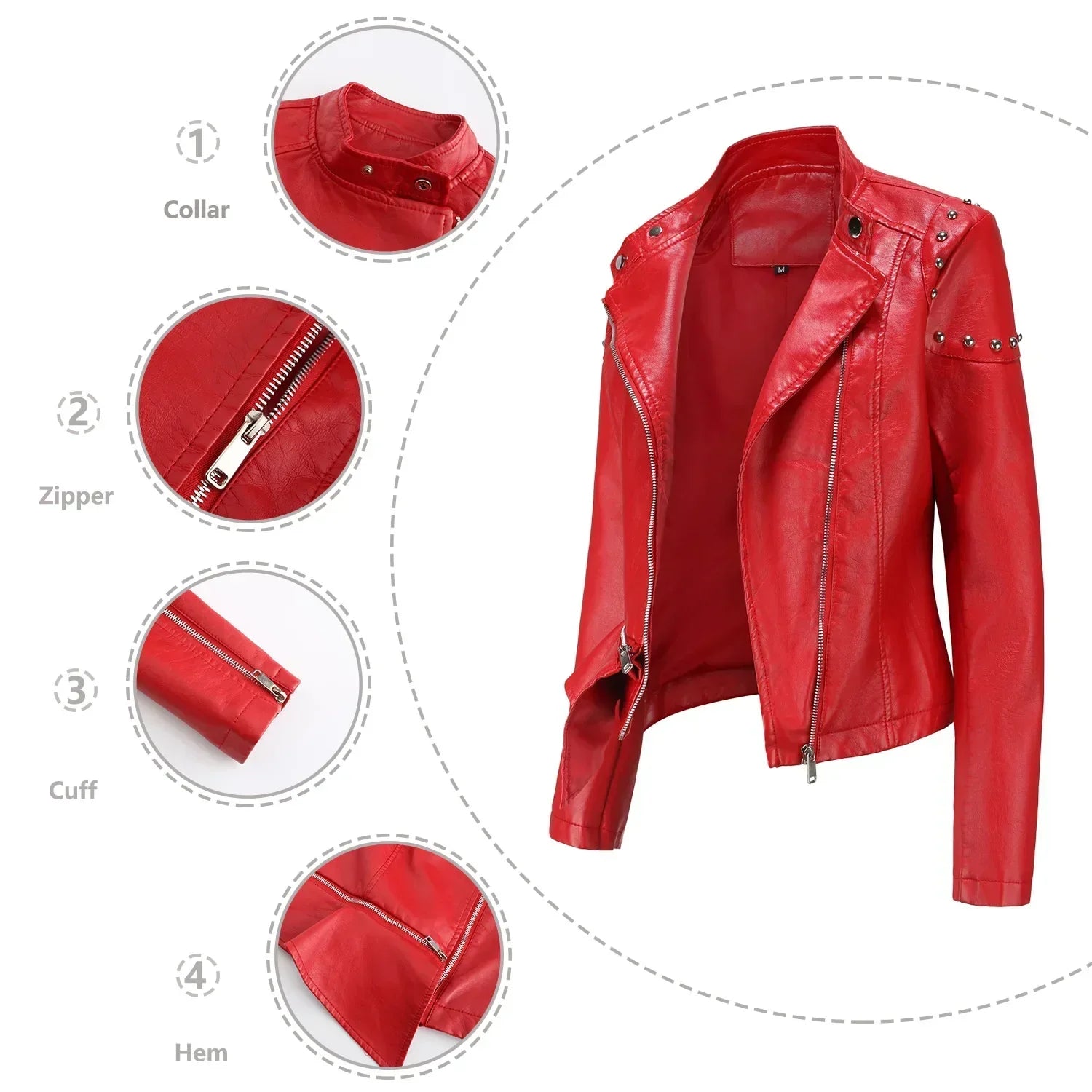 Jaqueta Feminina Estilo Motociclista com Gola Alta - (Promoção de Inverno 2026)