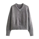 Casaco Feminino Vintage de Malha com Zíper e Gola Redonda - (Promoção de Inverno 2026)