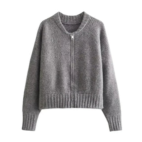 Casaco Feminino Vintage de Malha com Zíper e Gola Redonda - (Promoção de Inverno 2026)