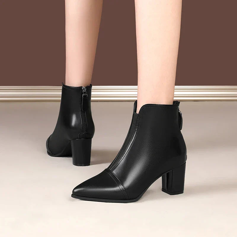 Bota de Couro Casual de Salto LeatherTrim