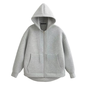 Casaco Feminino com Capuz e Bolsos Oversized
