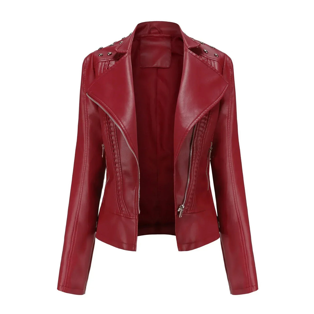 Jaqueta Feminina Slim Estilo Biker com Gola Dobrável e Detalhes Retrô - (Promoção de Inverno 2026)