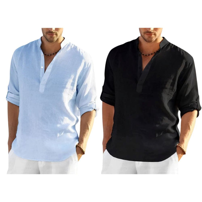 Camisa Masculina Bata Panamá [COMPRE 1 LEVE 2] Roupas (Camisa Masculina 2) Dm Stores P Preto/Azul 