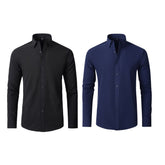 Compre 1 Leve 2 | Camisa Social Ultra Confort Anti amassados + Relogio de Brinde 131 A minha loja Preto e Azul Escuro P 