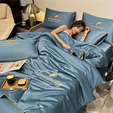 Conjunto de Cama de Seda Gelada Para o Verão [Compre 1 Leve 2] UNISSEX - CASA - CAMA, MESA & BANHO - CONJUNTO DE CAMA Dm Stores Azul Azul King