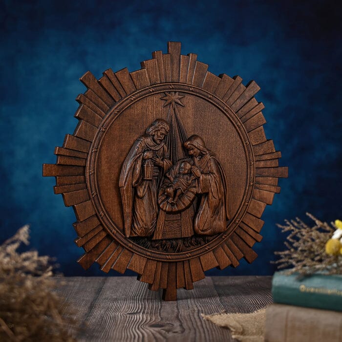 Escultura Presépio Jesus, Maria e José em Madeira UNISSEX - DECORAÇAO - ESCULTURA PRESEPIO 1 Dm Stores 