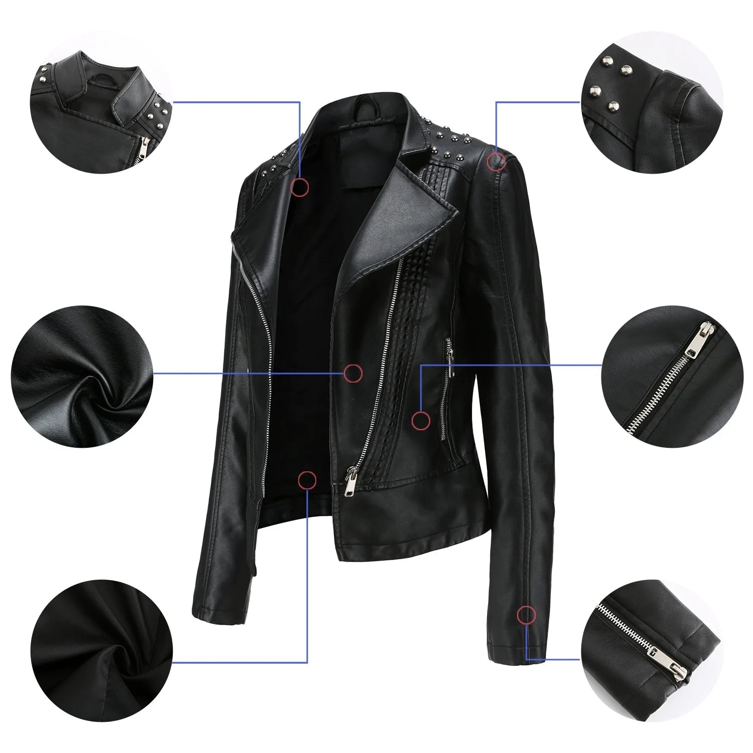 Jaqueta Feminina Slim Estilo Biker com Gola Dobrável e Detalhes Retrô - (Promoção de Inverno 2026)