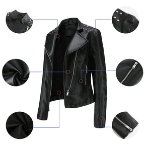 Jaqueta Feminina Slim Estilo Biker com Gola Dobrável e Detalhes Retrô - (Promoção de Inverno 2026)