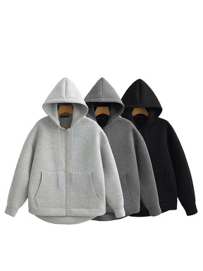 Casaco Feminino com Capuz e Bolsos Oversized